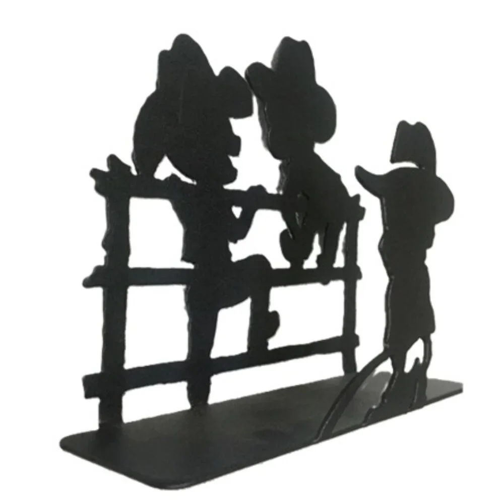 Black Metal Three Cowboys on Fence Letter Holder 7 1/4
